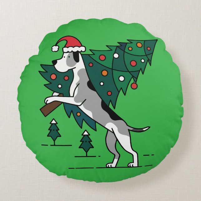 Beste Kerst helper: Je Great Dane Rond Kussen (Voorkant)