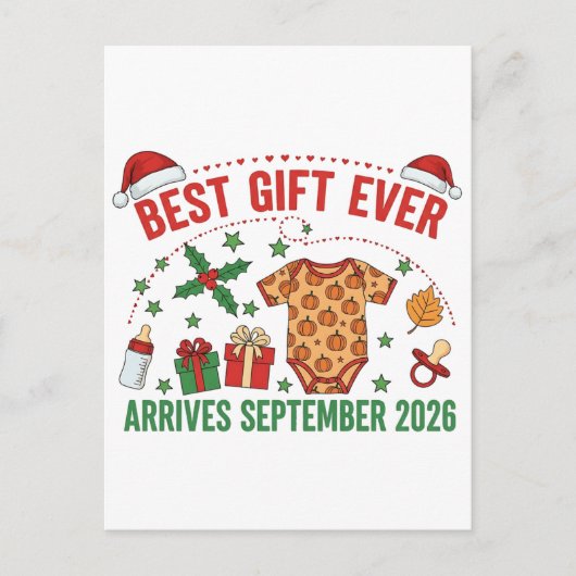 Beste kerstcadeau ooit komt in september 2026 aankondigingskaart (Voorkant)