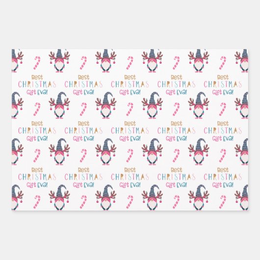 Beste kerstcadeautje, Eva! Funny & Bright Gnome Inpakpapier Vel (Voorkant)