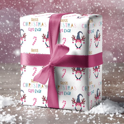 Beste kerstcadeautje, Eva! Funny & Bright Gnome Inpakpapier Vel
