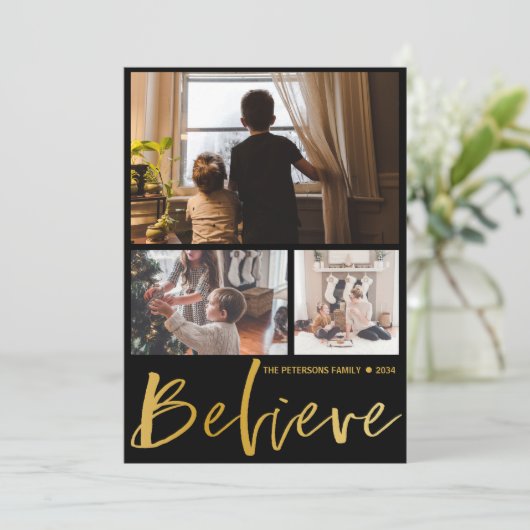 Beste kerstcadeautjes geloven in gouden foto feestdagenkaart (Staand voorkant)
