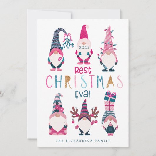 Beste kerstEva! Funny & Bright Gnomen Feestdagenkaart (Voorkant)