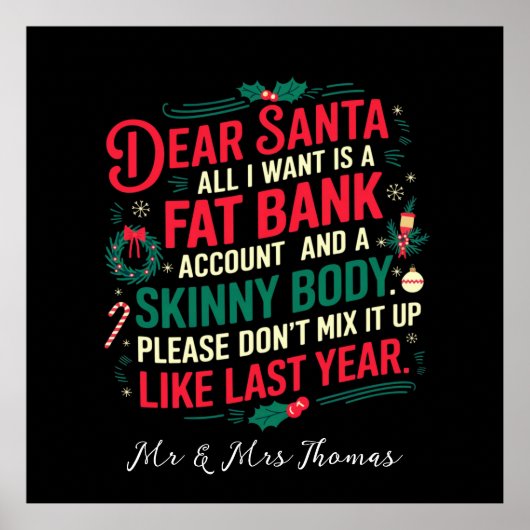 Beste Kerstman, alles wat ik wil is een dikke bank Poster (Voorkant)