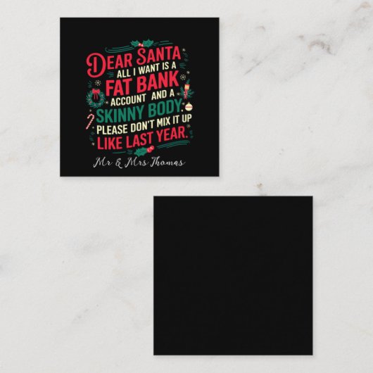 Beste Kerstman, alles wat ik wil is een dikke bank Vierkante Visitekaartje (Voorkant / Achterkant)