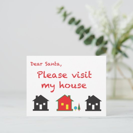 Beste kerstman, bezoek mijn huis feestdagenkaart (Staand voorkant)
