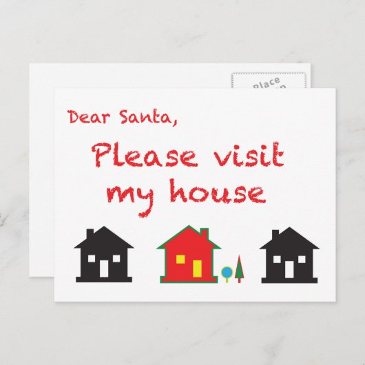 Beste kerstman, bezoek mijn huis feestdagenkaart (Voorkant / Achterkant)