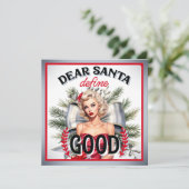 Beste Kerstman, Definieer Goed Retro Pin-up Meisje Feestdagenkaart (Staand voorkant)