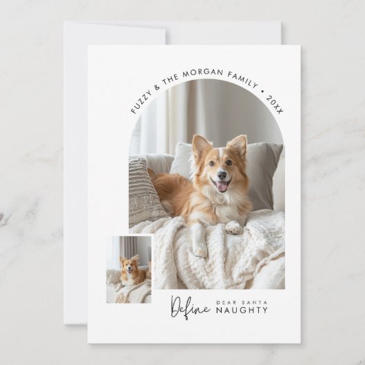 Beste Kerstman Definieer Ondeugende Hond Kerstboog Feestdagenkaart (Voorkant)