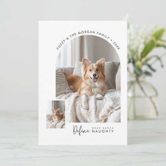 Beste Kerstman Definieer Ondeugende Hond Kerstboog Feestdagenkaart (Staand voorkant)