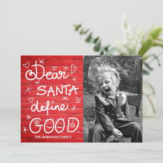 Beste kerstman, goed script foto Rode steen Feestdagenkaart (Staand voorkant)