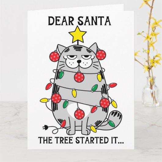 Beste Kerstman Grappige gezegden Kerstmis Cat Tree Kaart (Gele Bloem)