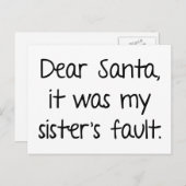 Beste kerstman, het was de fout van mijn zuster. feestdagenkaart (Voorkant / Achterkant)