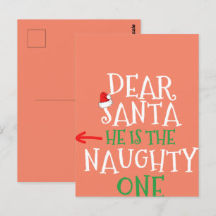 Beste kerstman, hij is de onaughty die een cadeaut briefkaart