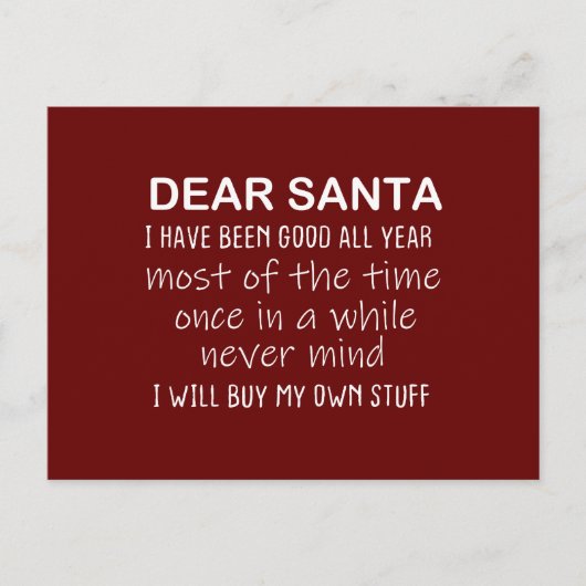 Beste kerstman, ik ben een goede grappige brief aa briefkaart (Voorkant)