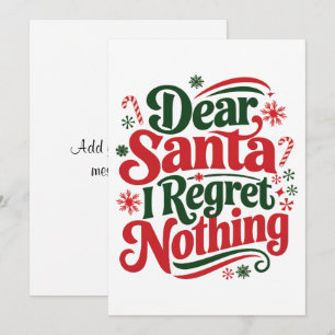 Beste kerstman, ik betreur niets feestdagenkaart