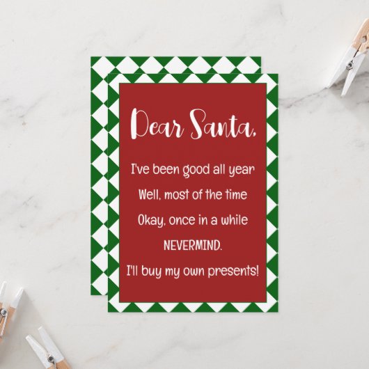 Beste Kerstman, ik koop mijn eigen spullen Grappig Kaart (Voorkant / Achterkant in situ)