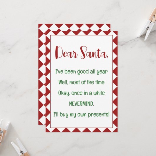 Beste Kerstman, ik koop mijn eigen spullen Grappig Kaart (Voorkant / Achterkant in situ)