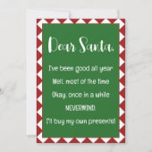 Beste Kerstman, ik koop mijn eigen spullen Lustige Kaart (Voorkant)