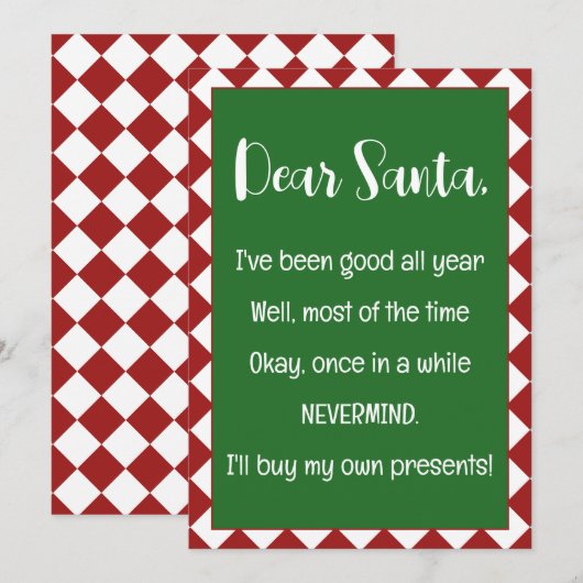 Beste Kerstman, ik koop mijn eigen spullen Lustige Kaart (Voorkant / Achterkant)