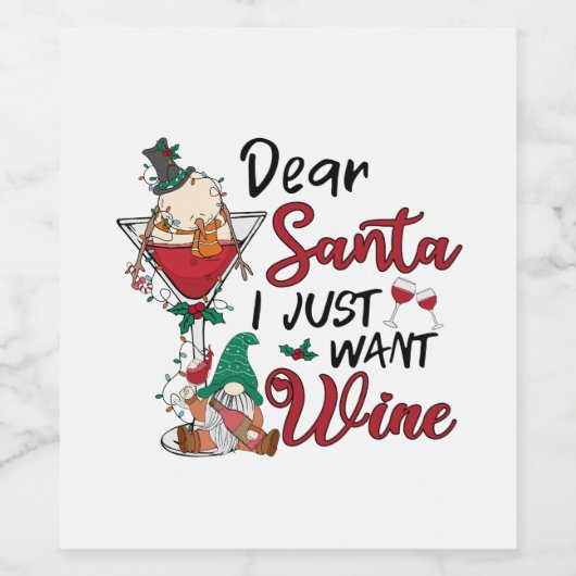 Beste kerstman, ik wil alleen wijn wijn etiket (Enkel label)