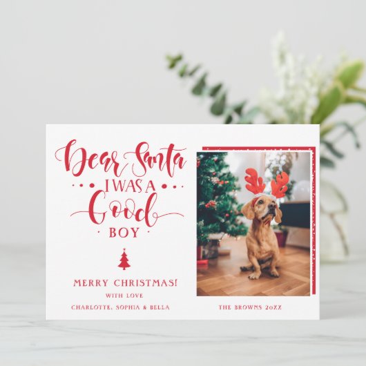 Beste Kerstman Kerst Jongen | Meisje Hond Eigen Fo Feestdagenkaart (Staand voorkant)