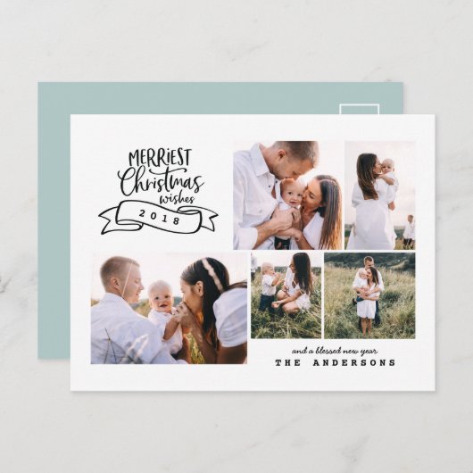 beste kerstman moderne scriptfoto feestdagenkaart (Voorkant / Achterkant)