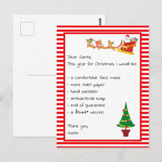 Beste Kerstman Verlanglijstje Covid Quarantine Briefkaart (Voorkant / Achterkant)