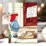 Beste kerstman Vintage Feestdagenkaart<br><div class="desc">Prachtig oud kerstfeest briefkaart. "Beste kerstman,  dit is waar ik woon",  geschreven op een briefje op de deur. Dit ontwerp is voorzien van een schattig kind dat op zijn voordeur een brief aan de Kerstman plaatst.</div>