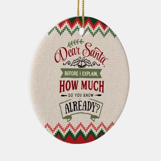 Beste kerstman, voor ik het uitleg - grappige kers keramisch ornament (Rechts)