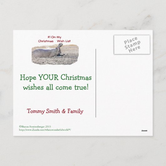 BESTE KERSTMAN / WAT IK WIL VOOR KERST / HIPPOTAMU FEESTDAGENKAART (Achterkant)