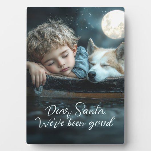 Beste Kerstman We Zijn Braaf Vakantiefoto met Hond Fotoplaat (voorkant)