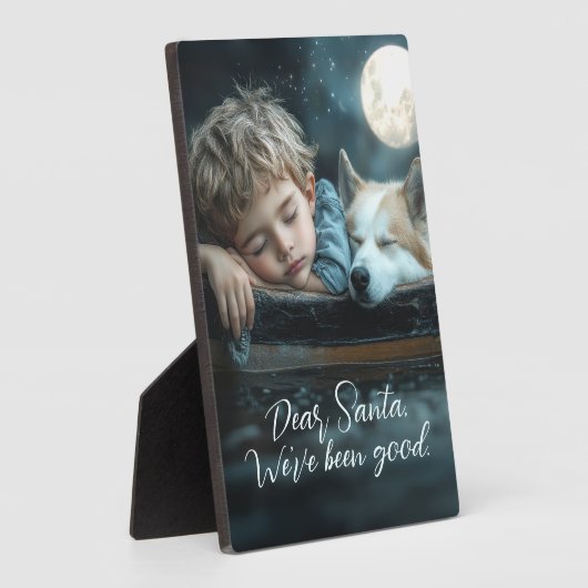 Beste Kerstman We Zijn Braaf Vakantiefoto met Hond Fotoplaat (Zijkant)