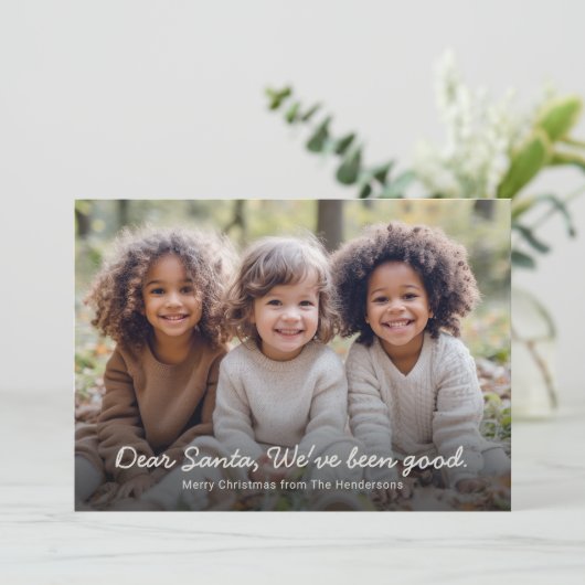 Beste Kerstman, we zijn een goede familiefoto gewe Feestdagenkaart (Staand voorkant)