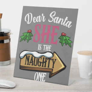 Beste kerstman, ze is een grappige smakelijke jong reclamebord met voetstuk