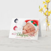 Beste Kerstmis Ooit Baby's Eerste Kerstmis Foto Kaart (Gele Bloem)