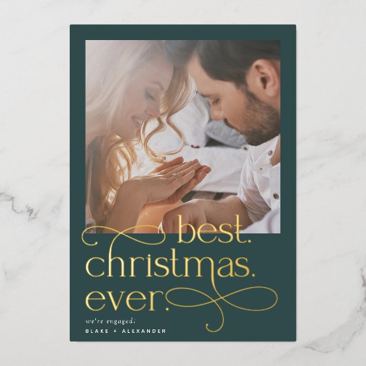 Beste kerstooit Verloving Foto Folie Feestdagenkaart (Voorkant)