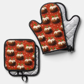 Beste kerstpudding patroon ovenwant en po & pannenlap set (Voorkant / Achterkant)
