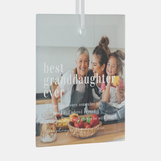 Beste kleindochter ooit | Citaat- en fotocadeau Glas Ornament (Voorkant Rechts)