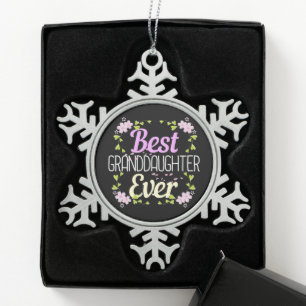 Beste kleindochter ooit - Roze Floral Tin Sneeuwvlok Ornament