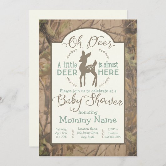 Beste kleine uitnodiging van het baby shower Deer  (Voorkant / Achterkant)