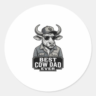 Beste Koe Vader Ooit Vintage Gravure Ontwerp_1 Ronde Sticker