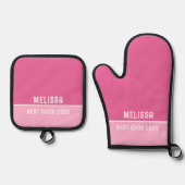 Beste Kook Ooit Mam Oma Gift Roze Ovenwant & Pannenlap Set (Voorkant)