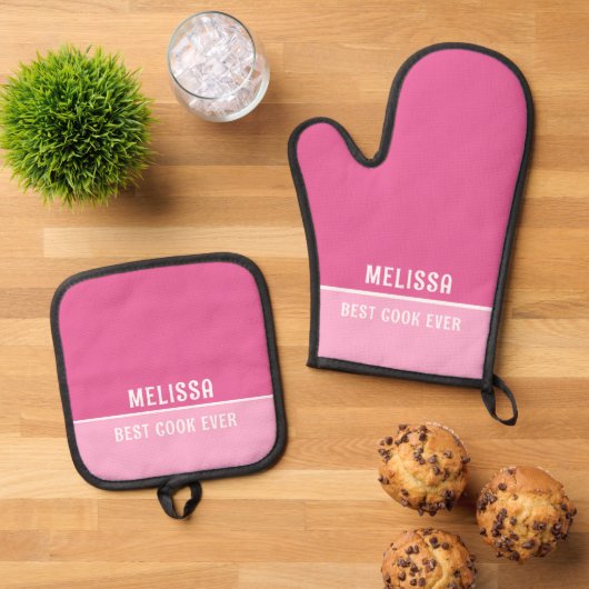 Beste Kook Ooit Mam Oma Gift Roze Ovenwant & Pannenlap Set (Top down)