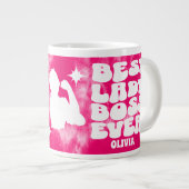 Beste Lady Boss Ever Retro Roze Tie Dye Custom Grote Koffiekop (Voorkant rechts)