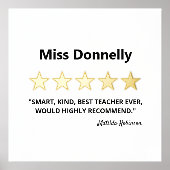 Beste leraar 5 Star-Review Folie Afdrukken (Voorkant)