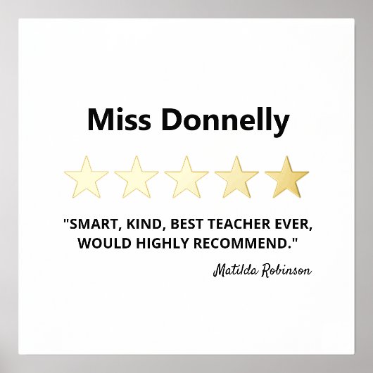 Beste leraar 5 Star-Review Folie Afdrukken (Voorkant)