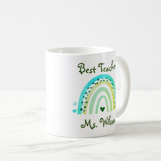Beste Leraar Aangepaste Naam Schattige Groene Rege Koffiemok (Voorkant rechts)