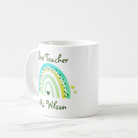 Beste Leraar Aangepaste Naam Schattige Groene Rege Koffiemok (Voorkant links)