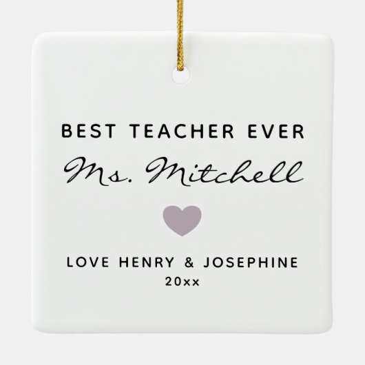 Beste leraar altijd minimalistisch hart op maat keramisch ornament (Achterkant)