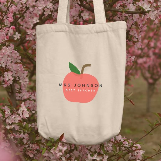 Beste leraar | Apple Cute Fun Modern Name Scandi Tote Bag